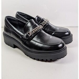 YETIER Black Chunky Lug Sole Chain Loafers Platform Shoes Womens 10